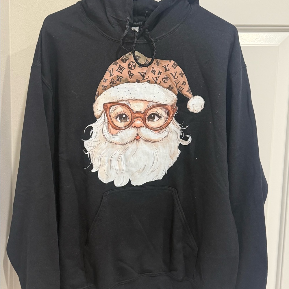 Black Hoodie with Santa Graphic